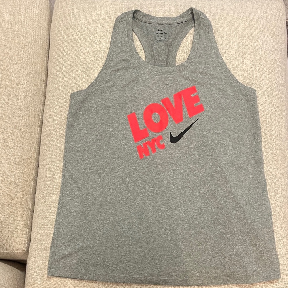 Nike Women's Heather Gray Tank with Bold Red Graphic